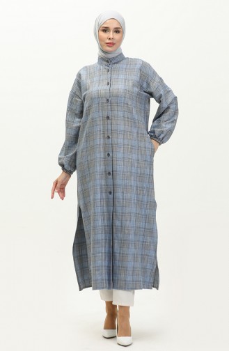 Plaid Patterned Long Tunic 24k9097-01 Blue 24K9097-01