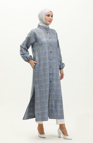 Plaid Patterned Long Tunic 24k9097-01 Blue 24K9097-01