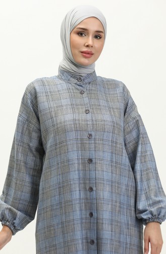 Plaid Patterned Long Tunic 24k9097-01 Blue 24K9097-01