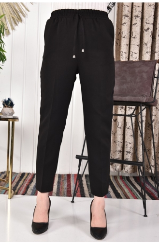 Double Fabric Elastic Waist Narrow Leg Fabric Trousers 2006-01 Black 2006-01