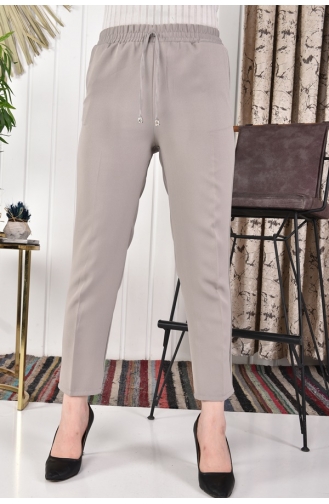 Pantalon En Tissu Double Taille Elastique à Jambe Étroite 2006-03 Gris 2006-03