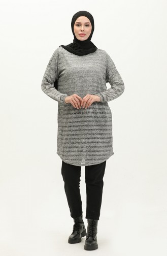 Bat Sleeve Striped Tunic 1658-03 Gray 1658-03