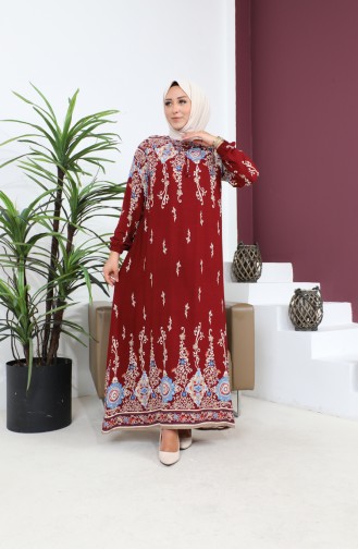Damen-Hijab-Mutterkleid In Großen Größen Rock Watery Modell 8408S8 Weinrot 8408s8.Bordo