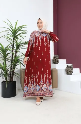 Robe De Mère Hijab Grande Taille Pour Femme Jupe Aqueuse Modèle 8408S8 Rouge Bordeaux 8408s8.Bordo