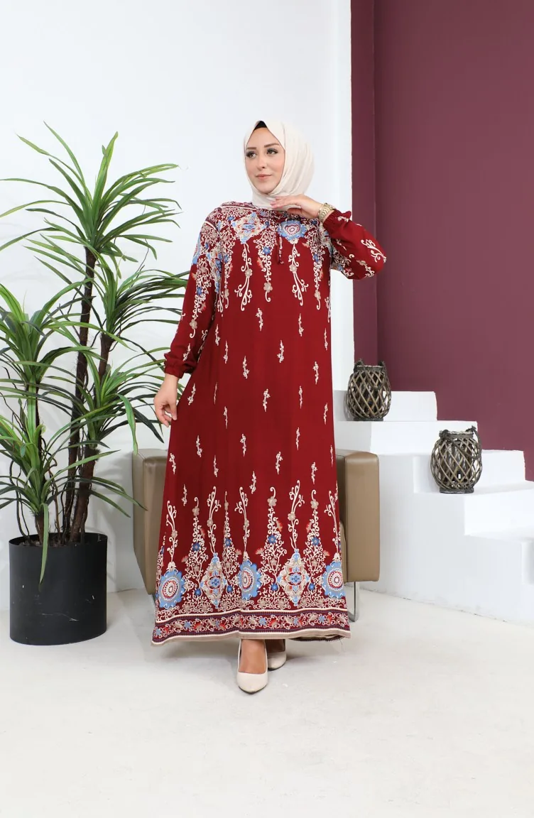 Robe De Mère Hijab Grande Taille Pour Femme Jupe Aqueuse Modèle 8408S8 Rouge Bordeaux 8408s8.Bordo