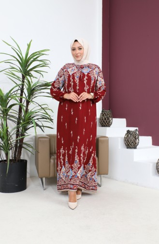 Damen-Hijab-Mutterkleid In Großen Größen Rock Watery Modell 8408S8 Weinrot 8408s8.Bordo