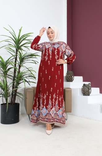 Damen-Hijab-Mutterkleid In Großen Größen Rock Watery Modell 8408S8 Weinrot 8408s8.Bordo