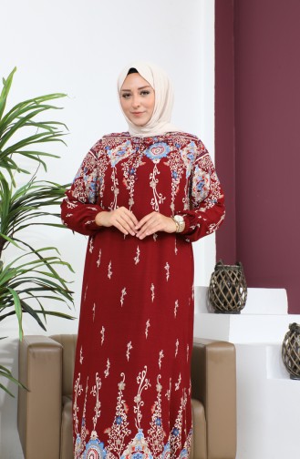 Damen-Hijab-Mutterkleid In Großen Größen Rock Watery Modell 8408S8 Weinrot 8408s8.Bordo
