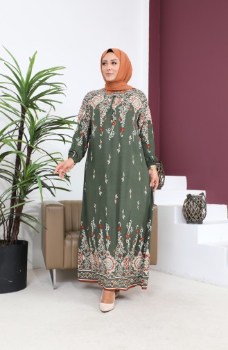 Damen-Hijab-Mutterkleid Große Größe Rock Wasser Modell 8408S8 Khaki 8408s8.Haki