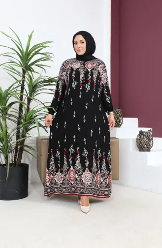 Kadin Buyuk Beden Tesettur Anne Elbise Eteği Sulu Model 8408S8 Siyah