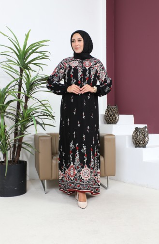 Kadin Buyuk Beden Tesettur Anne Elbise Eteği Sulu Model 8408S8 Siyah
