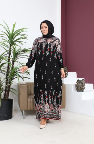 Kadin Buyuk Beden Tesettur Anne Elbise Eteği Sulu Model 8408S8 Siyah