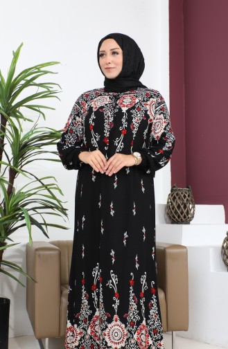 Kadin Buyuk Beden Tesettur Anne Elbise Eteği Sulu Model 8408S8 Siyah