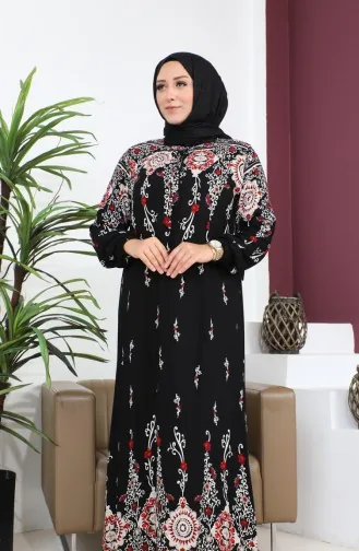 Kadin Buyuk Beden Tesettur Anne Elbise Eteği Sulu Model 8408S8 Siyah