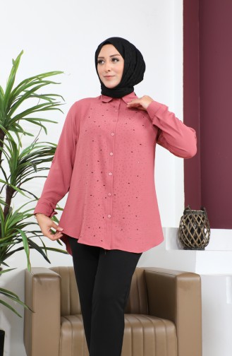 Damen-Hijab-Kleidung Große Größe Tunika-Hemd Stone Bakili 8707 Getrocknete Rose 8707.Gül Kurusu