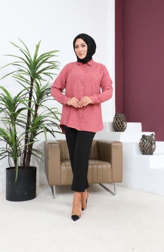 Vêtements Hijab Pour Femmes Tunique Grande Taille Chemise Pierre Bakili 8707 Rose Séchée 8707.Gül Kurusu