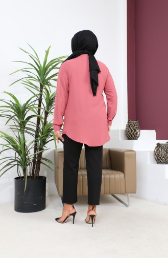 Women`s Hijab Clothing Large Size Tunic Shirt Stone Bakili 8707 Dried Rose 8707.Gül Kurusu