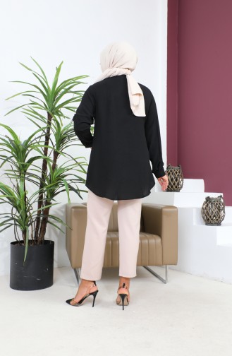 Damen-Hijab-Kleidung Große Größe Tunika-Hemd Stone Bakili 8707 Schwarz 8707.siyah