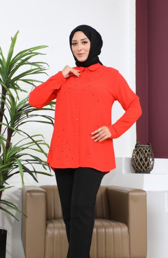 Damen-Hijab-Kleidung Große Größe Tunika-Hemd Stone Bakili 8707 Orange 8707.TURUNCU