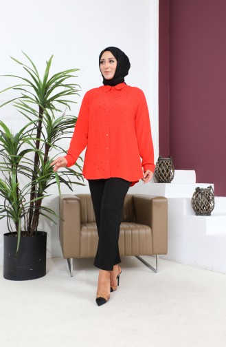 Women`s Hijab Clothing Large Size Tunic Shirt Stone Bakili 8707 Orange 8707.TURUNCU