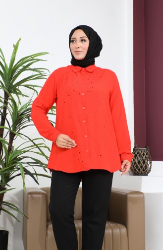 Damen-Hijab-Kleidung Große Größe Tunika-Hemd Stone Bakili 8707 Orange 8707.TURUNCU