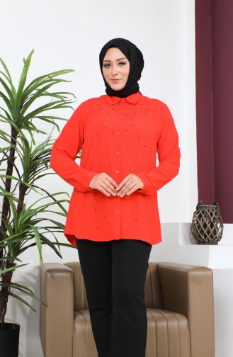 Women`s Hijab Clothing Large Size Tunic Shirt Stone Bakili 8707 Orange 8707.TURUNCU