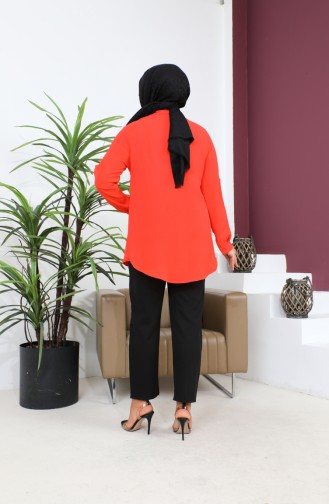 Damen-Hijab-Kleidung Große Größe Tunika-Hemd Stone Bakili 8707 Orange 8707.TURUNCU