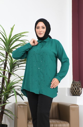 Damen-Hijab-Kleidung Große Größe Tunika-Hemd Stone Bakili 8707 Grün 8707.Yeşil