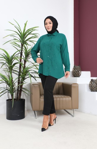 Women`s Hijab Clothing Large Size Tunic Shirt Stone Bakili 8707 Green 8707.Yeşil