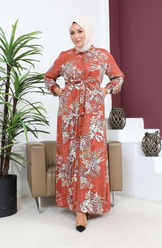 Women`s Plus Size Summer Dress Plus Hijab Clothing Long Dress 8751S1 Brown 8751s1.Kahverengi