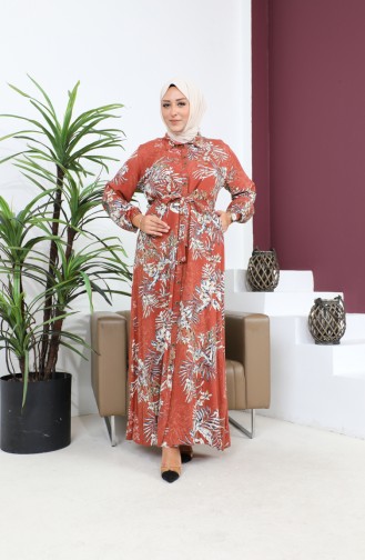 Women`s Plus Size Summer Dress Plus Hijab Clothing Long Dress 8751S1 Brown 8751s1.Kahverengi