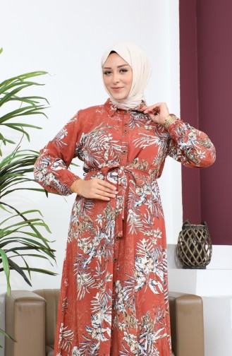 Women`s Plus Size Summer Dress Plus Hijab Clothing Long Dress 8751S1 Brown 8751s1.Kahverengi