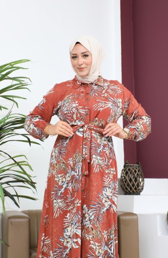 Women`s Plus Size Summer Dress Plus Hijab Clothing Long Dress 8751S1 Brown 8751s1.Kahverengi
