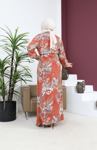 Women`s Plus Size Summer Dress Plus Hijab Clothing Long Dress 8751S1 Brown 8751s1.Kahverengi