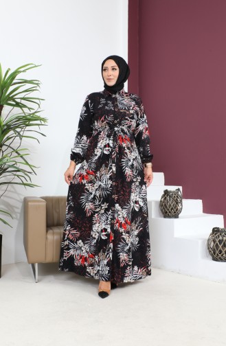 Women`s Plus Size Summer Dress Plus Hijab Clothing Long Dress 8751S1 Black 8751s1.siyah