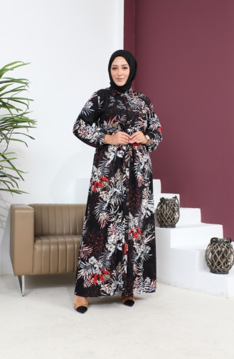 Women`s Plus Size Summer Dress Plus Hijab Clothing Long Dress 8751S1 Black 8751s1.siyah