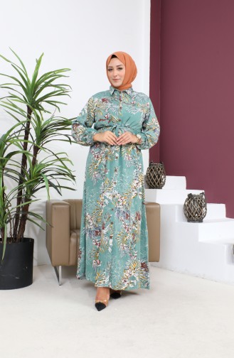 Women`s Plus Size Summer Dress Plus Hijab Clothing Long Dress 8751S1 Water Green 8751s1.su yeşili