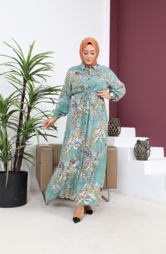 Women`s Plus Size Summer Dress Plus Hijab Clothing Long Dress 8751S1 Water Green 8751s1.su yeşili