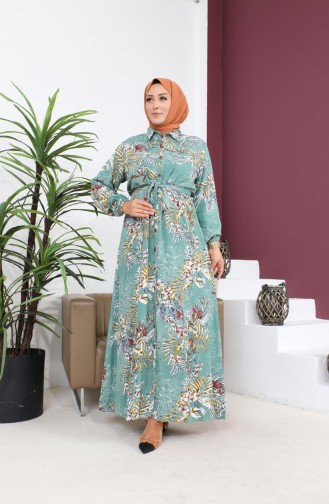 Women`s Plus Size Summer Dress Plus Hijab Clothing Long Dress 8751S1 Water Green 8751s1.su yeşili