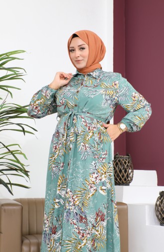 Women`s Plus Size Summer Dress Plus Hijab Clothing Long Dress 8751S1 Water Green 8751s1.su yeşili