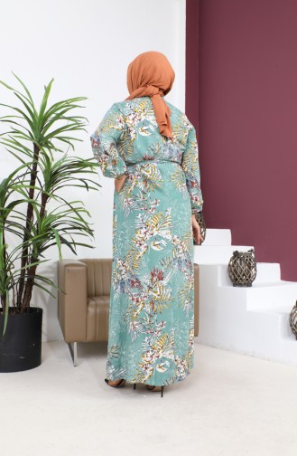 Women`s Plus Size Summer Dress Plus Hijab Clothing Long Dress 8751S1 Water Green 8751s1.su yeşili