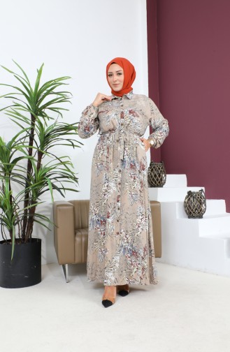 Dames Plus Size Zomerjurk Plus Hijabkleding Lange Jurk 8751S1 Mink 8751s1.Vizon