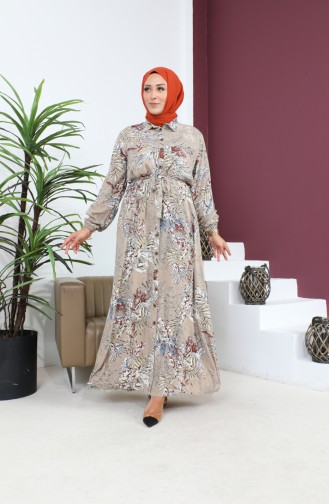 Dames Plus Size Zomerjurk Plus Hijabkleding Lange Jurk 8751S1 Mink 8751s1.vizon