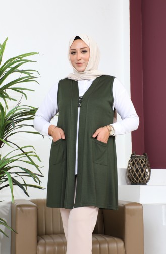 Women`s Large Size Hijab Vest Buttoned And Pocketed Flexible Vest 8773 Khaki 8773.Haki