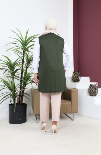 Women`s Large Size Hijab Vest Buttoned And Pocketed Flexible Vest 8773 Khaki 8773.Haki