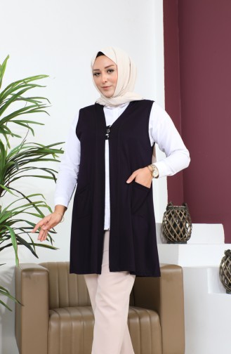 Women`s Large Size Hijab Vest Buttoned And Pocketed Flexible Vest 8773 Plum 8773.Mürdüm