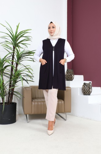 Gilet Hijab Grande Taille Pour Femme Gilet Flexible Boutonné Et Avec Poches 8773 Prune 8773.Mürdüm