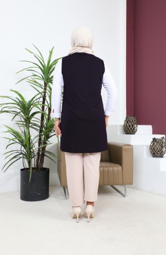 Women`s Large Size Hijab Vest Buttoned And Pocketed Flexible Vest 8773 Plum 8773.Mürdüm