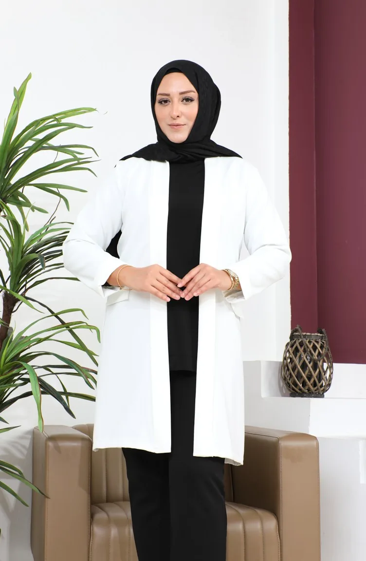 Blazer Large Size Women`s Jacket Hijab Clothing Blazer Jacket 8795 Ecru 8795.ekru