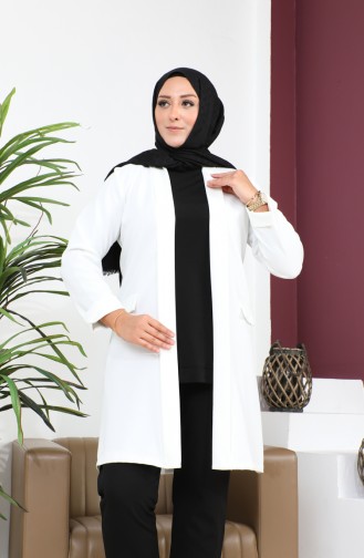 Blazer Buyuk Beden Kadin Ceket Tesettur Giyim Blazer Ceket 8795 Ekru